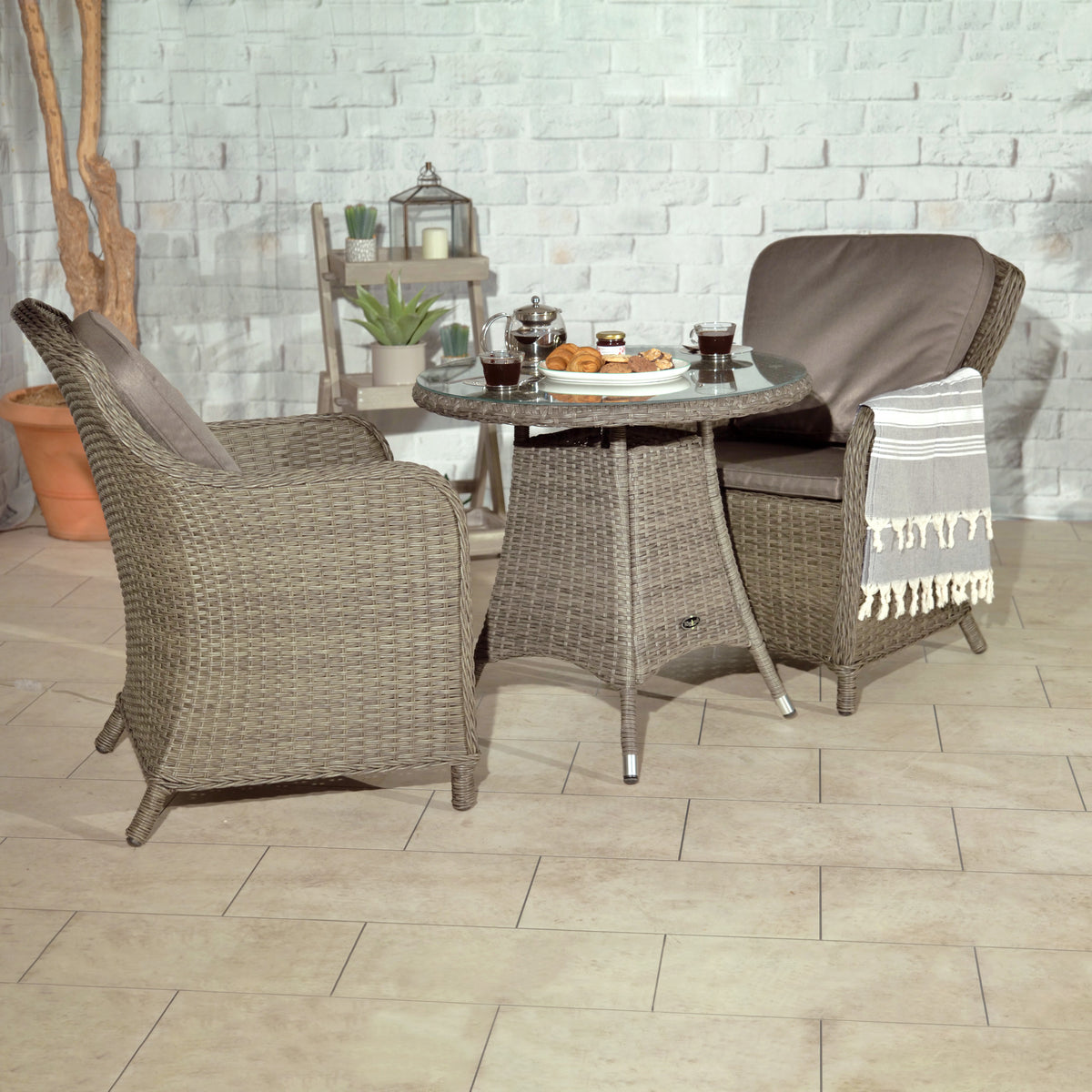 Paris 2 Seat Lux Rattan Bistro Set for Garden or Patio