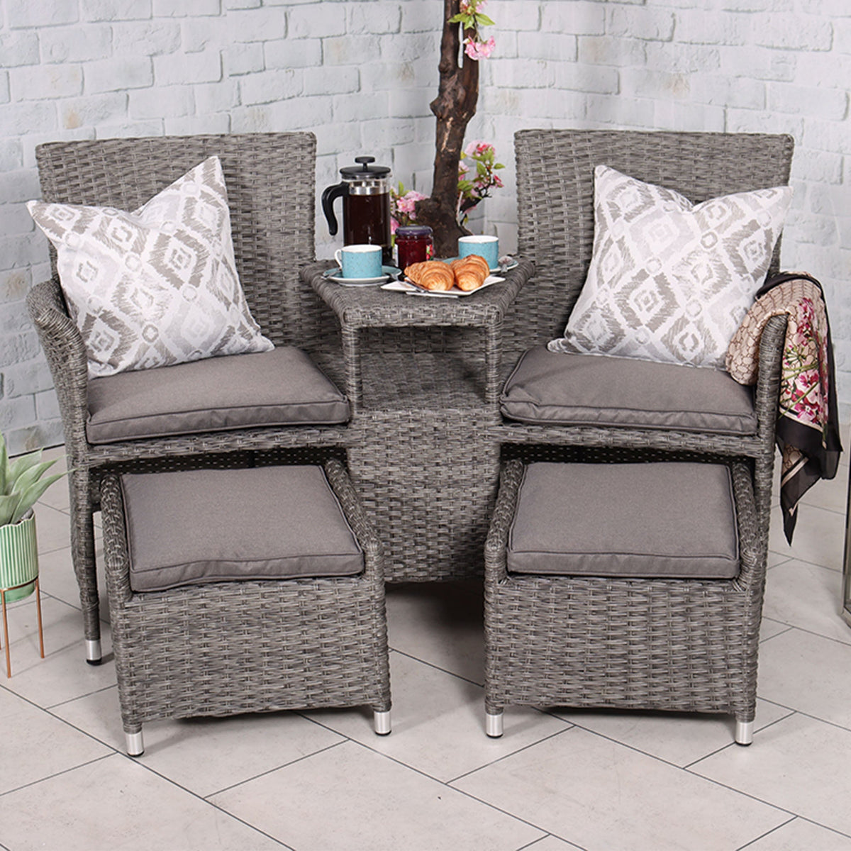 Paris Grey Deluxe Rattan Companion Love Seat Set