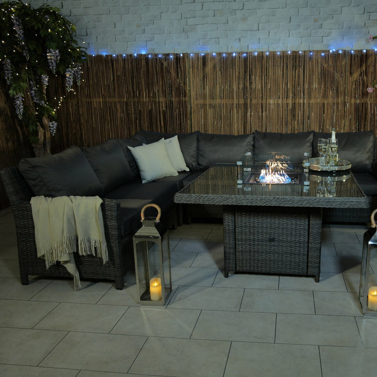 Paris 120cm Fire Pit Dine or Lounge Rattan Set with Bench