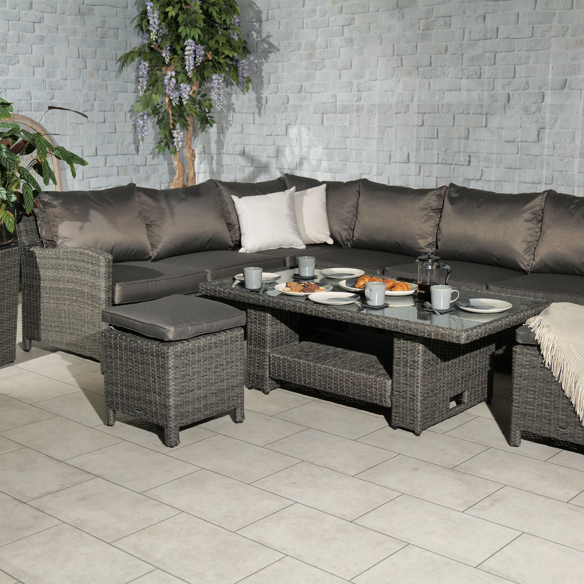 Paris Rattan Lounge Dining Set with Rise and Fall Table