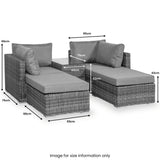 Paris 4 Seat Rattan Multi Setting Relaxer Set dimensions