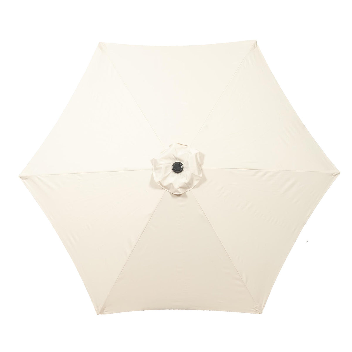 top view of the ivory canopy on the 2.5m Crank & Tilt Ivory Garden Parasol with Brushed Aluminium Frame