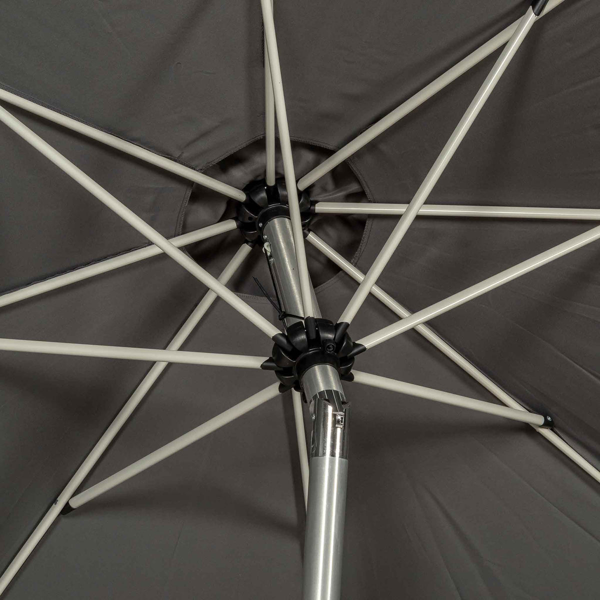 3m Grey Parasol  Brushed Aluminium Parasol close up of ribs