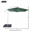 3m Cantilever Parasol in Green - Size Guide