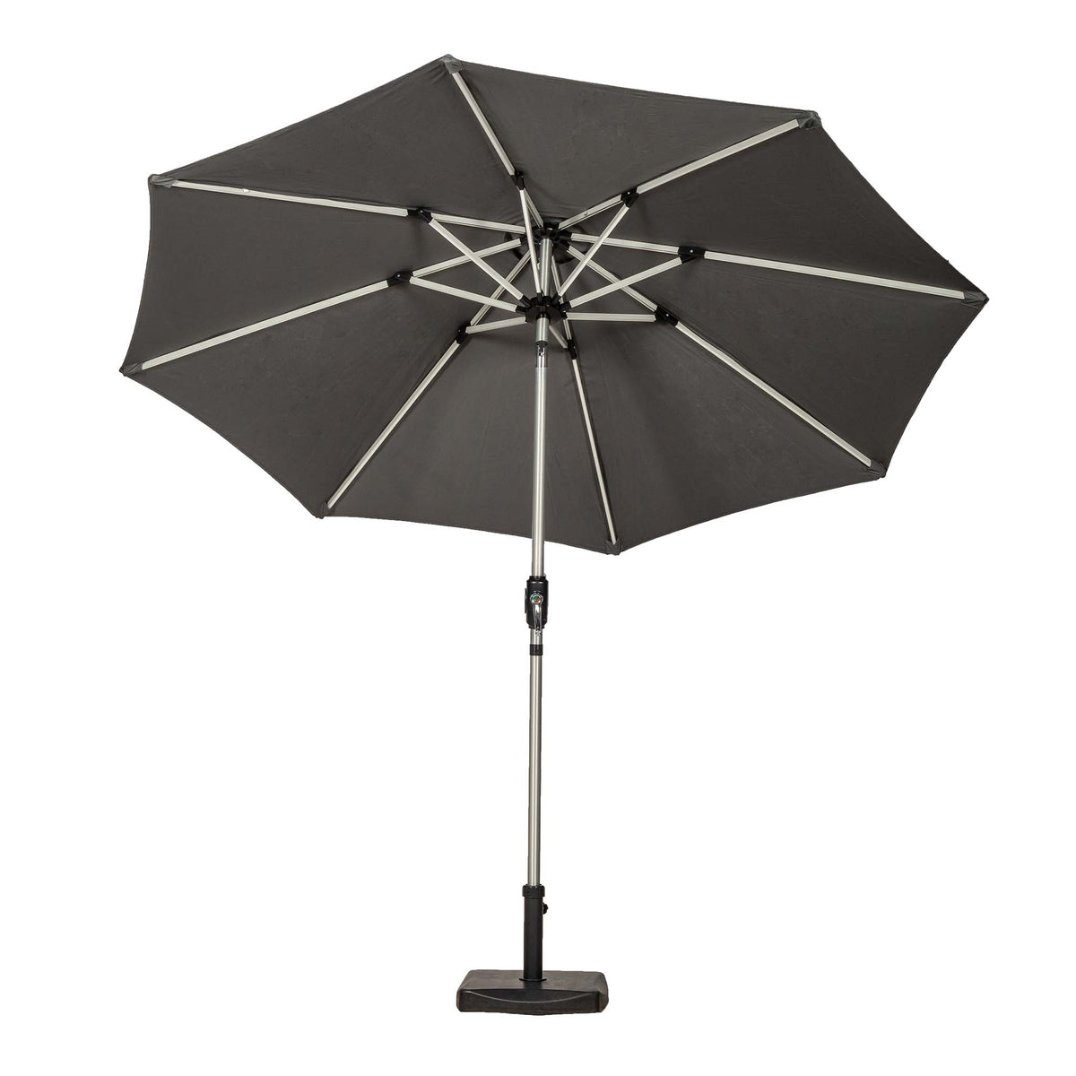 2.7m Grey LED Lit Solar Powered Outdoor Crank and Tilt Outdoor Umbrella