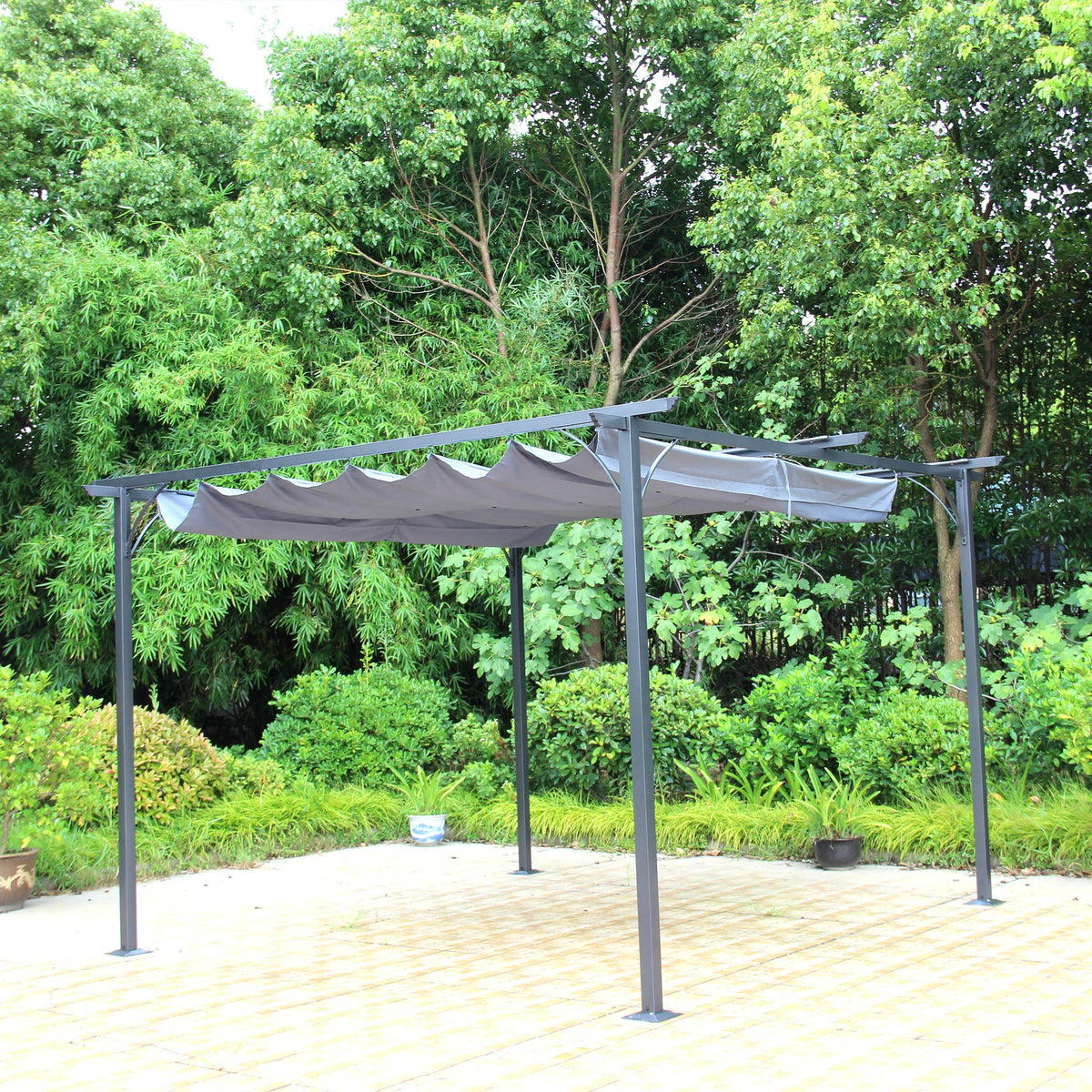 3.5m Grey Prague pergola gazebo with retractable shelter