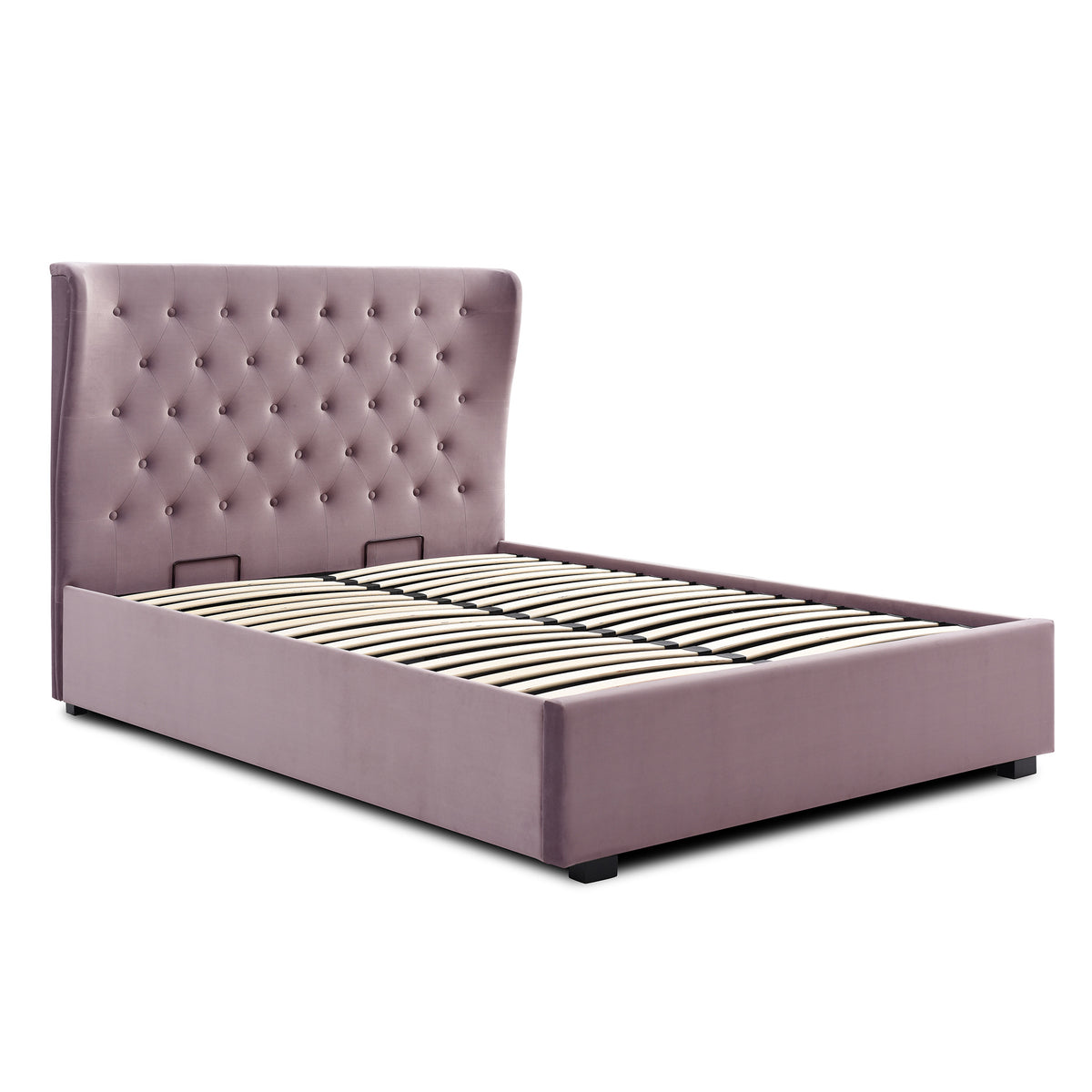 Richmond Heather Velvet Ottoman Storage Bed Frame with winged headboard