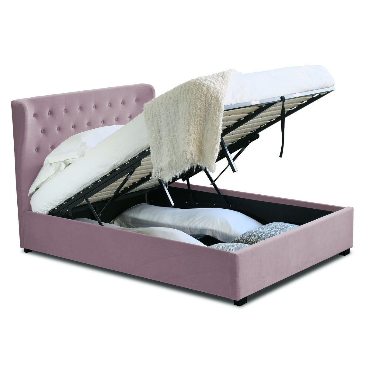 Richmond Heather Velvet Ottoman Storage Bed Frame