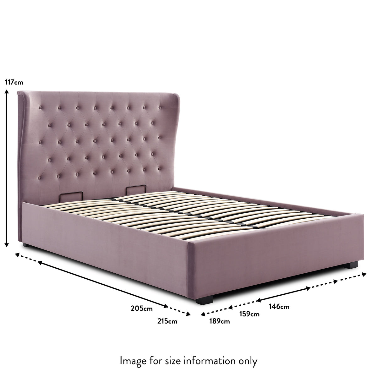Richmond Heather Velvet Ottoman Storage Bed Frame dimensions