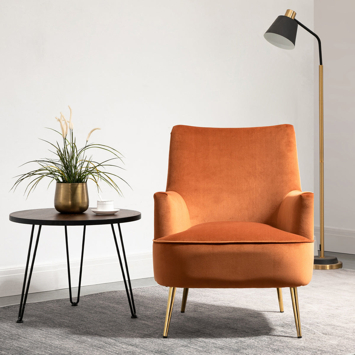 Freddie Burnt Orange Velvet Armchair for living room