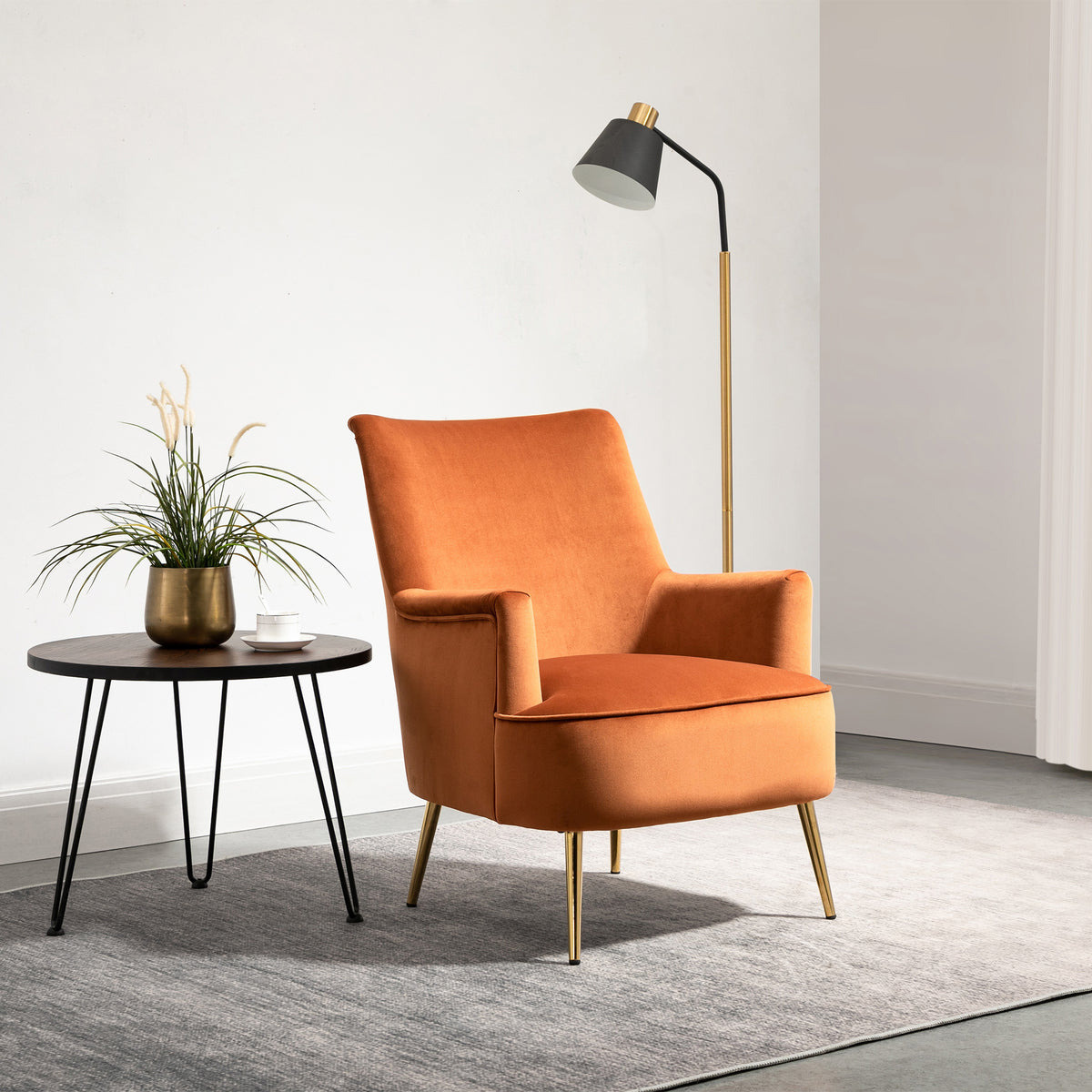 Freddie Burnt Orange Velvet Armchair