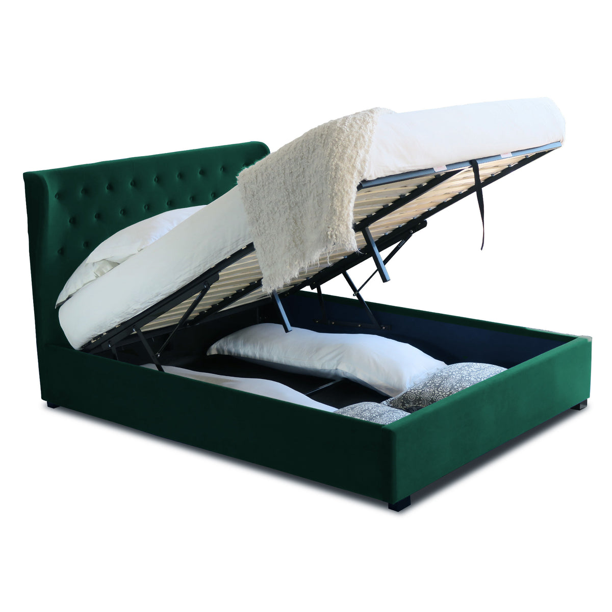 Richmond Bottle Green Velvet Ottoman Storage Bed Frame