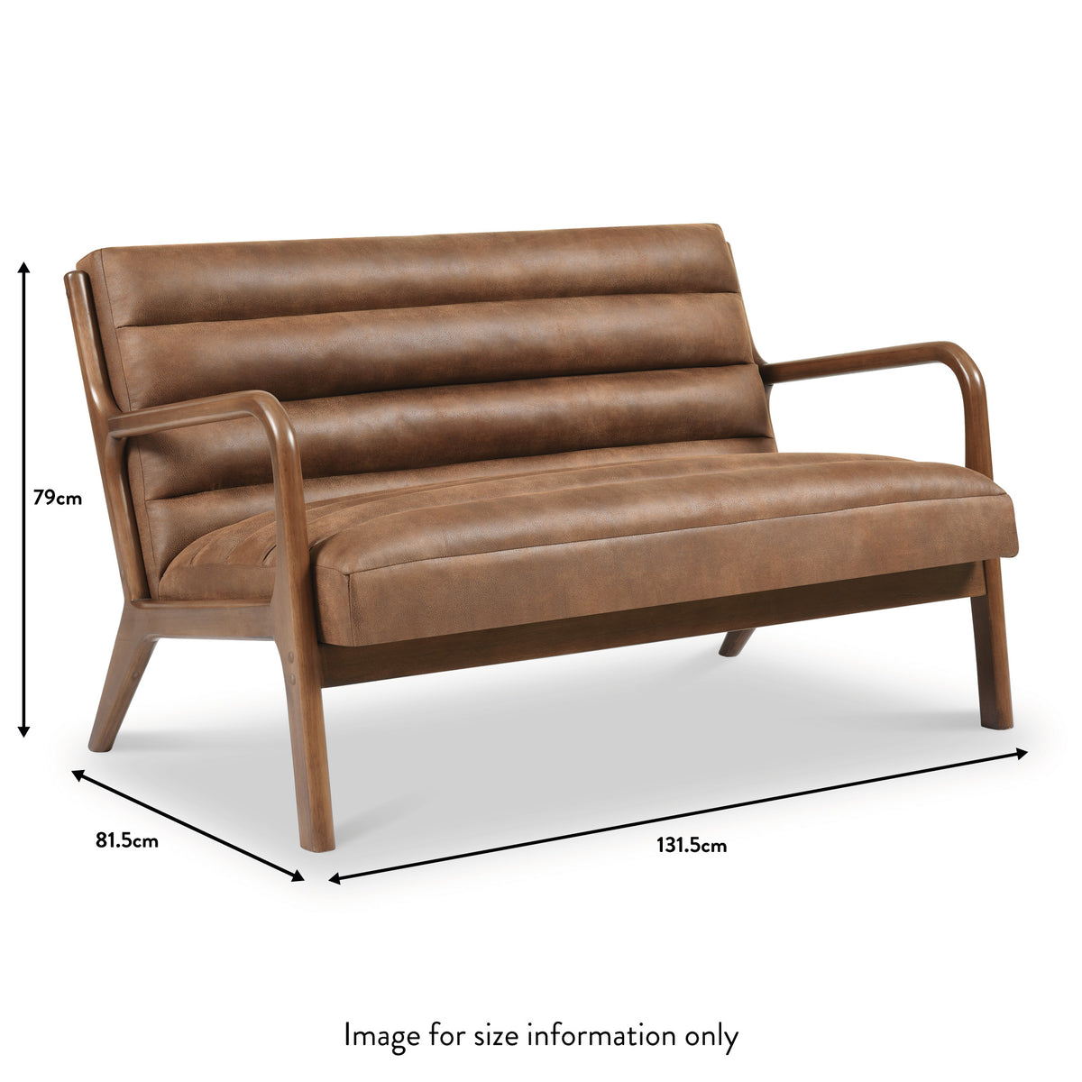 Jacques Brown Ribbed Faux Leather 2 Seater Sofa dimension