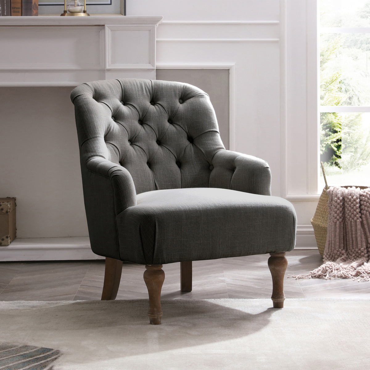 Charcoal Linen Fabric Bianca Armchair Lifestyle