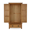 Zelah Oak Double Wardrobe with Drawer - Front view with wardrobes and drawers open