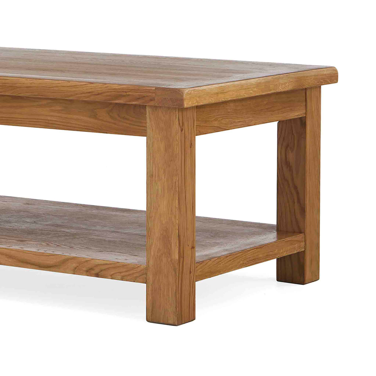Zelah Oak Large Coffee Table - Close up of top and lower shelf