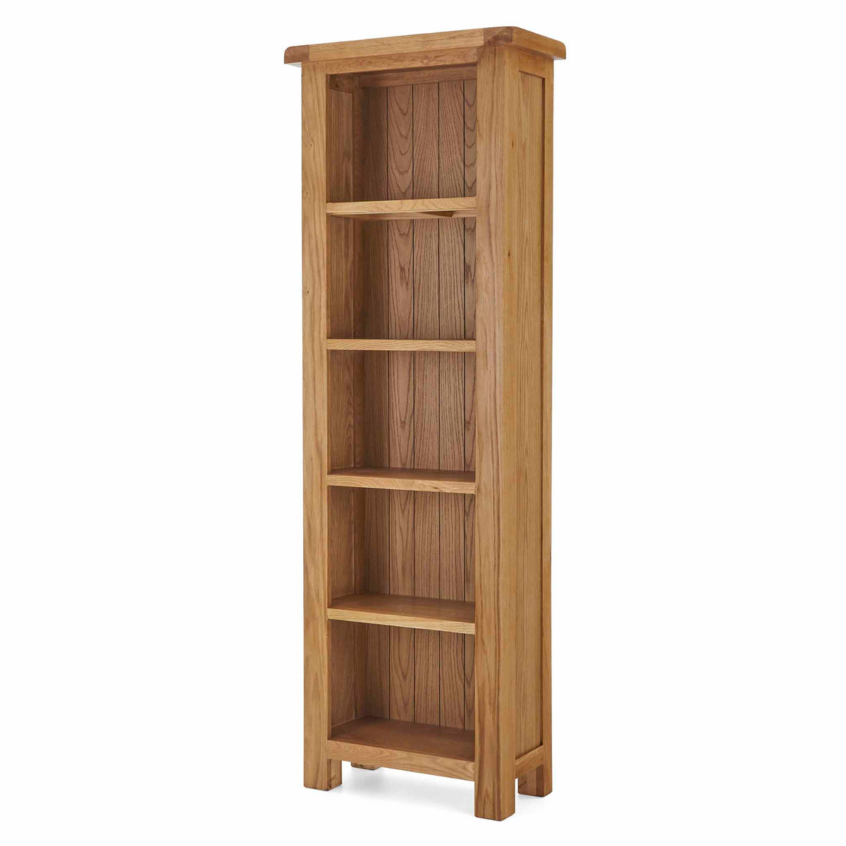 Zelah Oak Narrow Bookcase - Side view