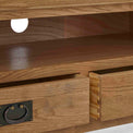 Zelah Oak 200cm TV Stand - Close up of dovetail joints on drawers