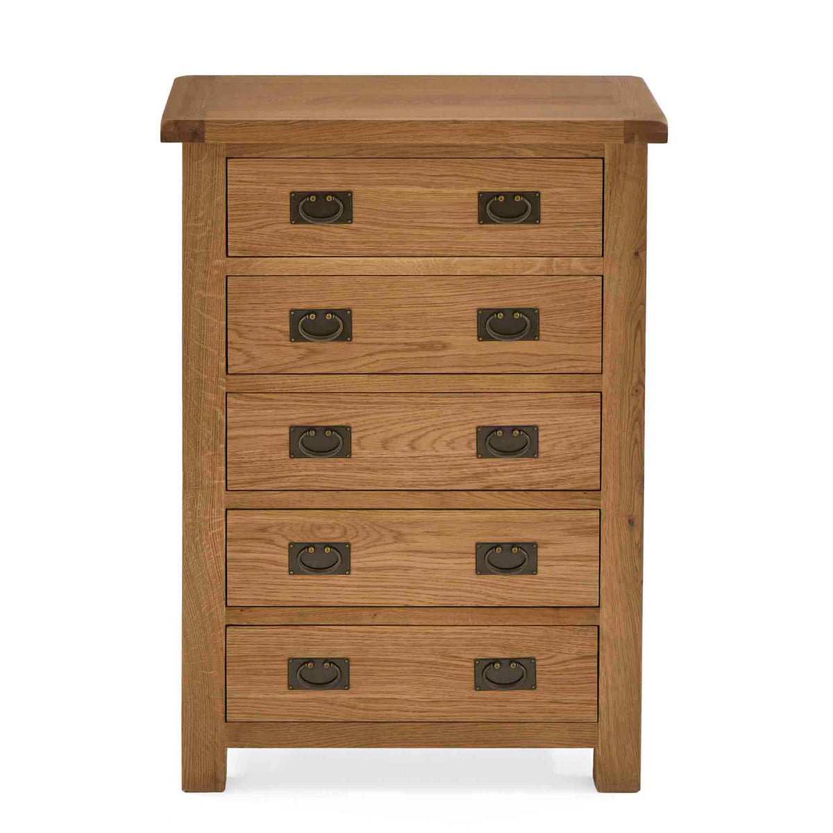 Zelah Oak 5 Drawer Chest of Drawers - Front view showing top