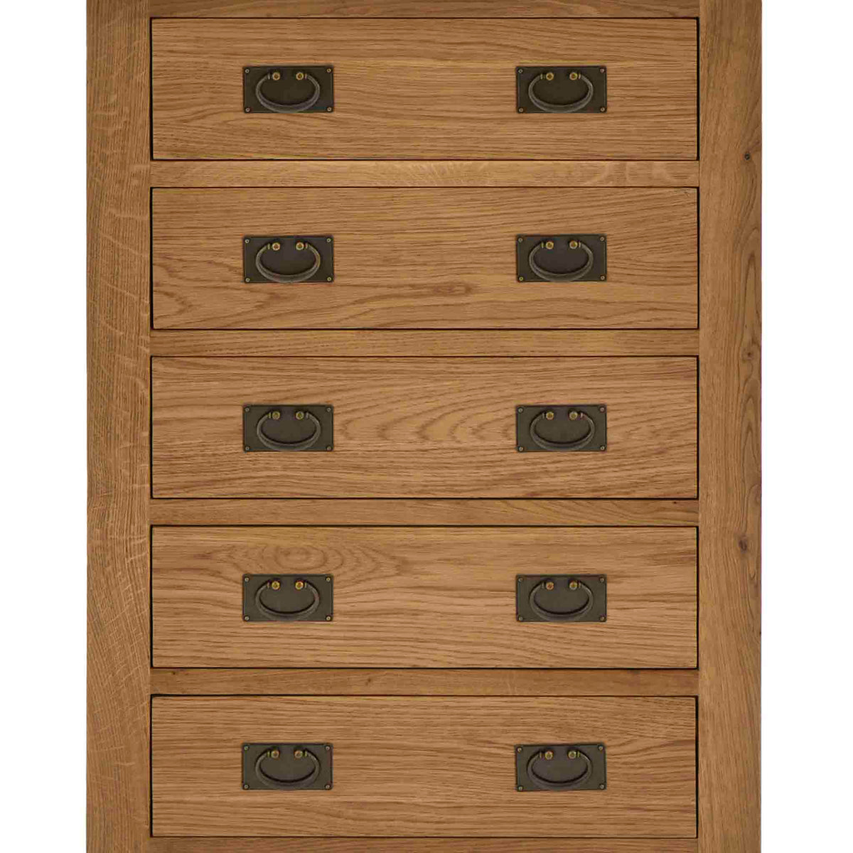 Zelah Oak 5 Drawer Chest of Drawers - Close up of drawer fronts