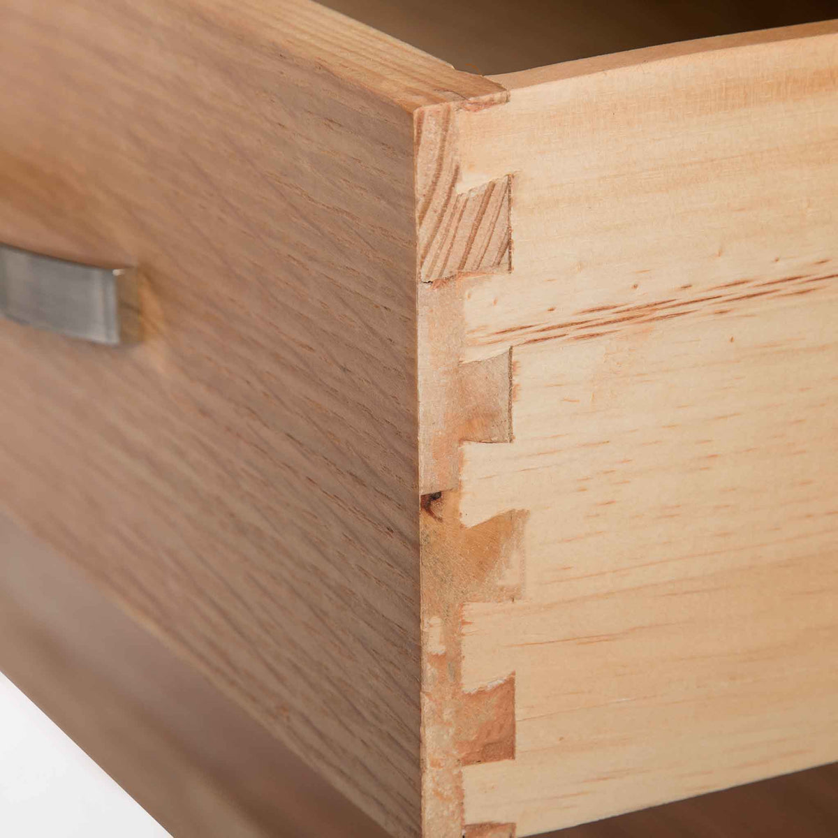 London Oak Coffee Table with Drawer - Close up of dovetail joint on Drawer