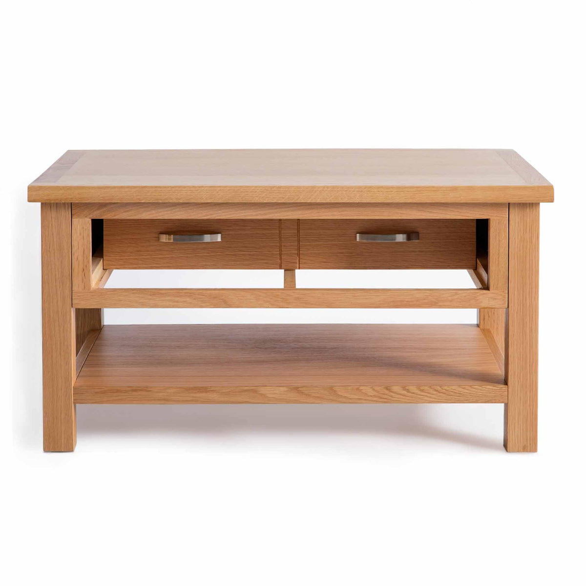 London Oak Coffee Table with Drawer - Front View with Drawer Pushed Back