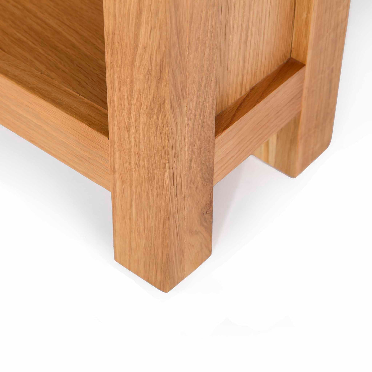 London Oak Large Bookcase - Close up of bottom feet on bookcase