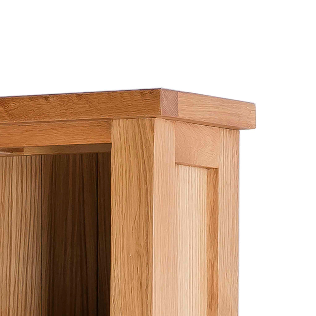 London Oak Large Bookcase - Close up of top of bookcase