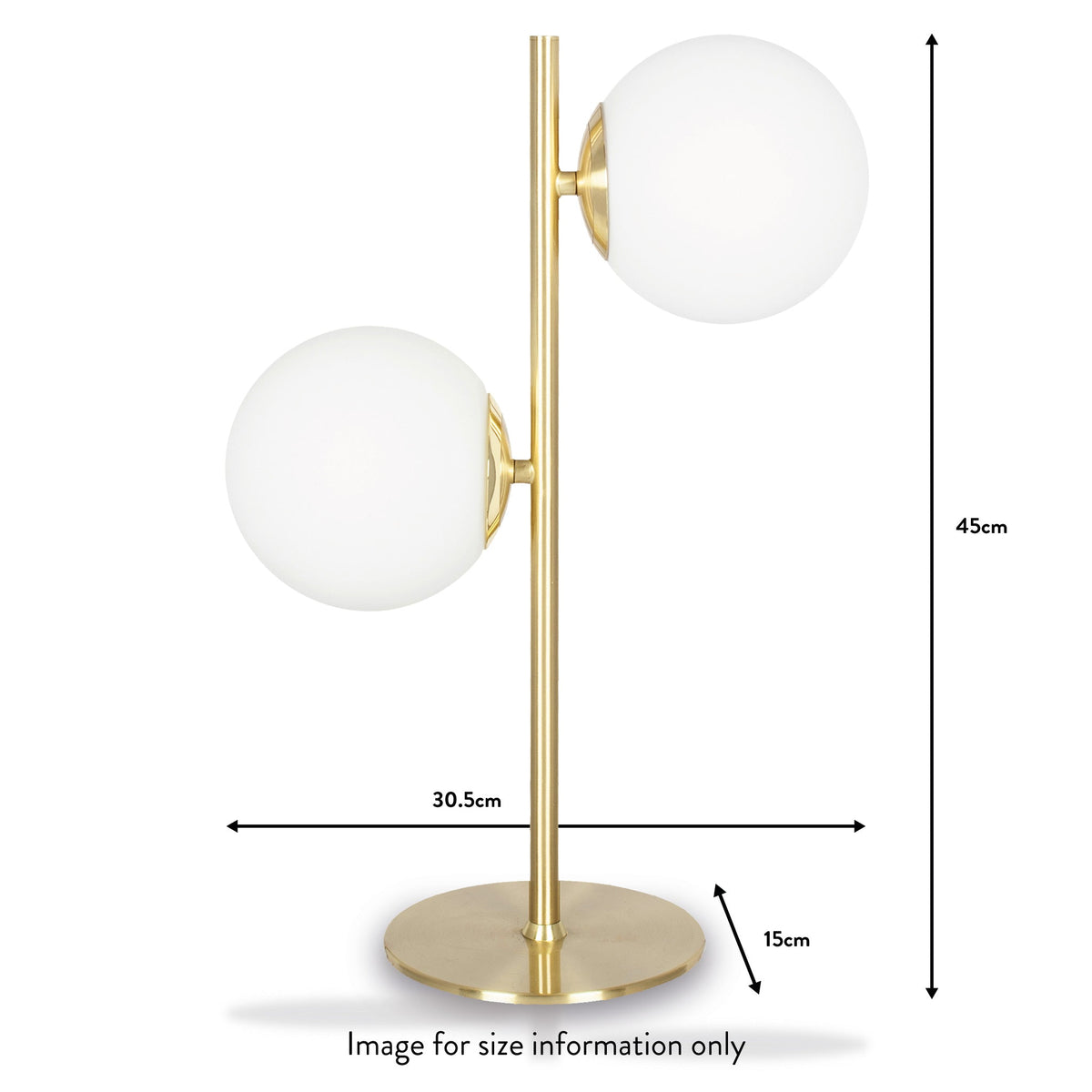 Asterope White Orb and Gold Metal Table Lamp dfimensions
