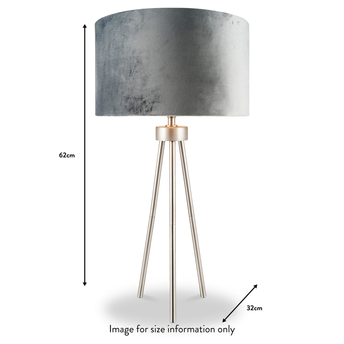 Houston Brushed Silver Metal Tripod Table Lamp dimensions