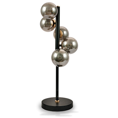 Blair Smoked Glass Ball and Black Metal Table Lamp