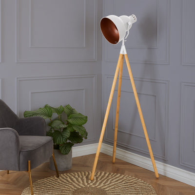 Larkin Metal & Natural Wood Tripod Floor Film Light
