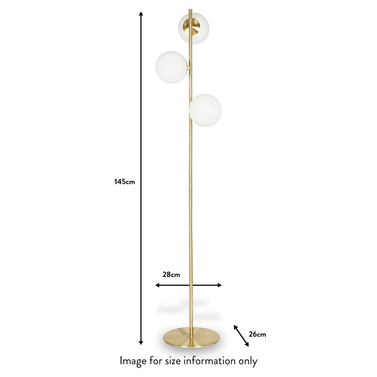 Asterope White Orb and Gold Metal Floor Lamp dimensions