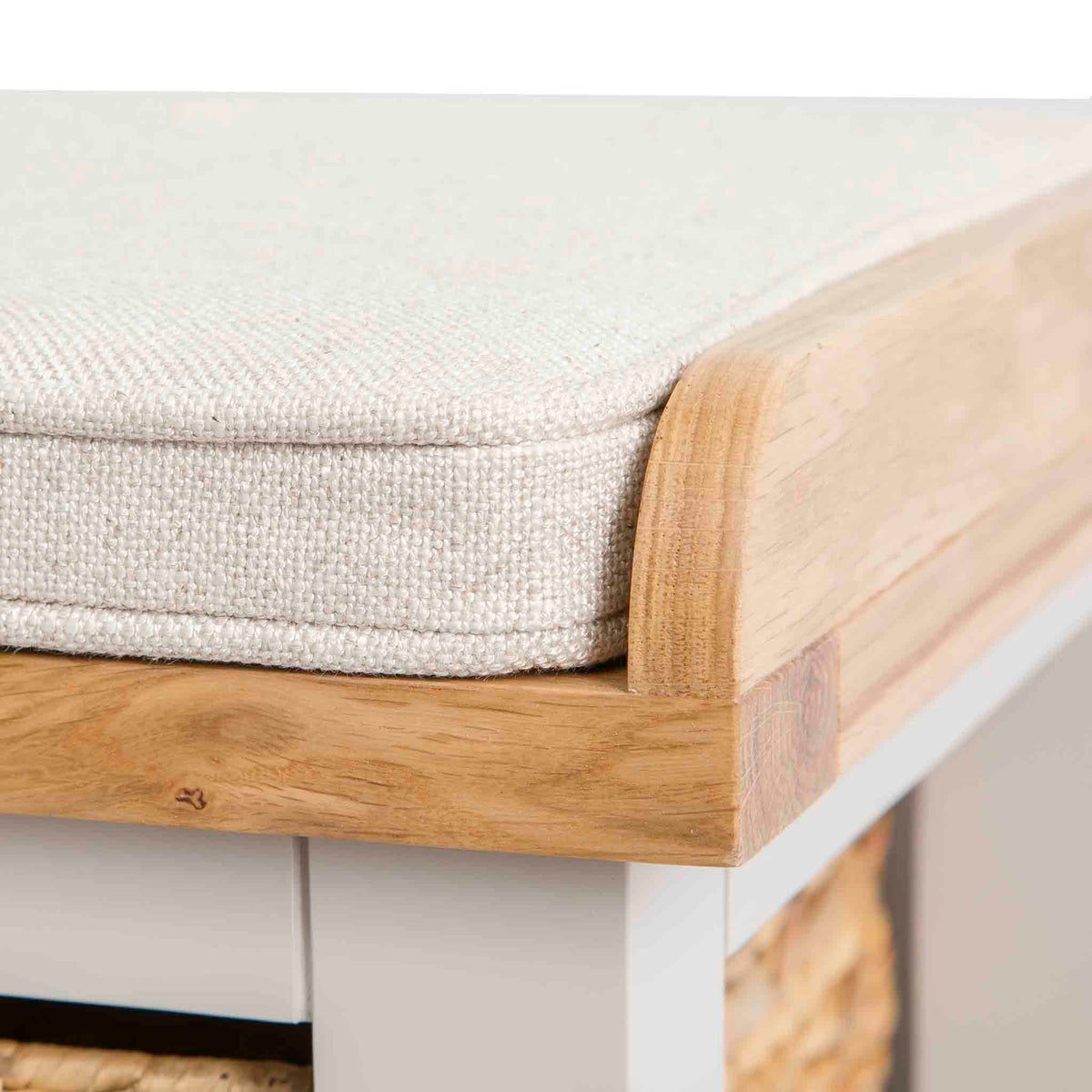 Farrow Grey Hallway Storage Bench - Close up of cushion edge