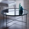 Arla Black Metal Round Coffee Table with mirrored top Lifestyle