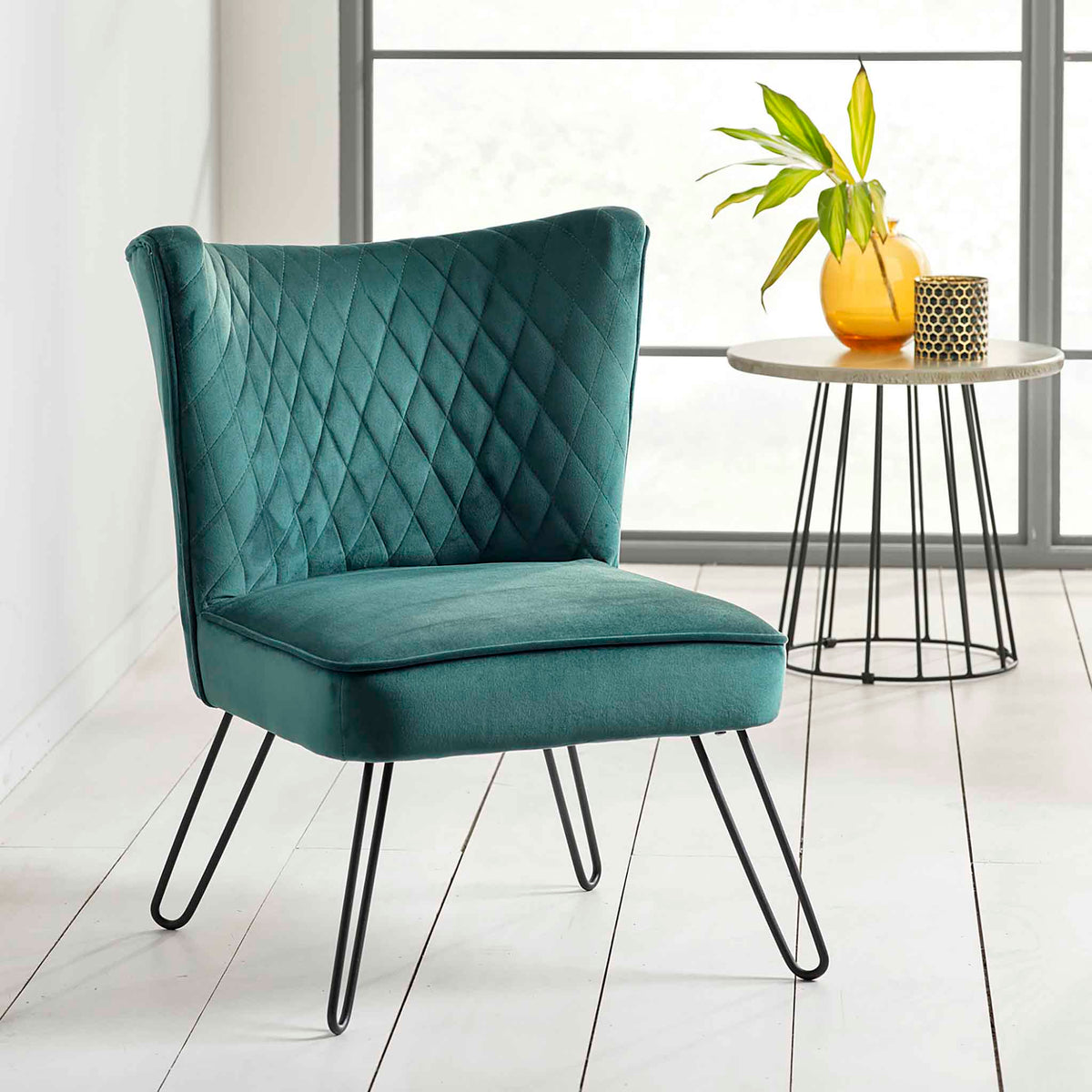 Dixie Teal Velvet Vanity Accent Chair Lifestyle