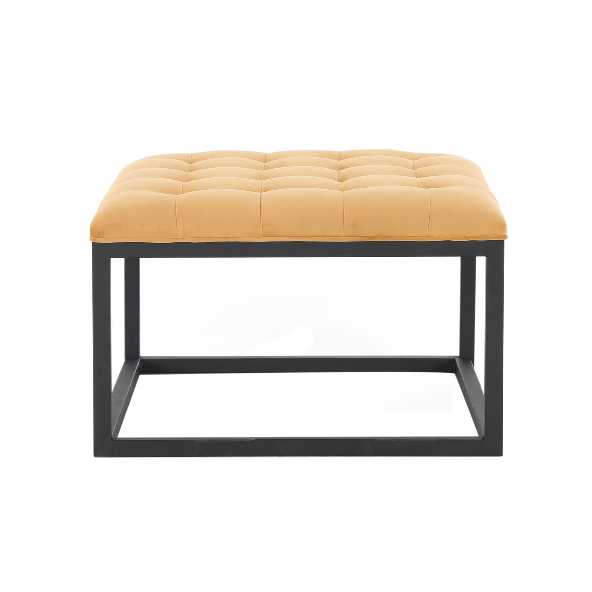 Adison Mustard Yellow Buttoned Velvet Footstool from Roseland