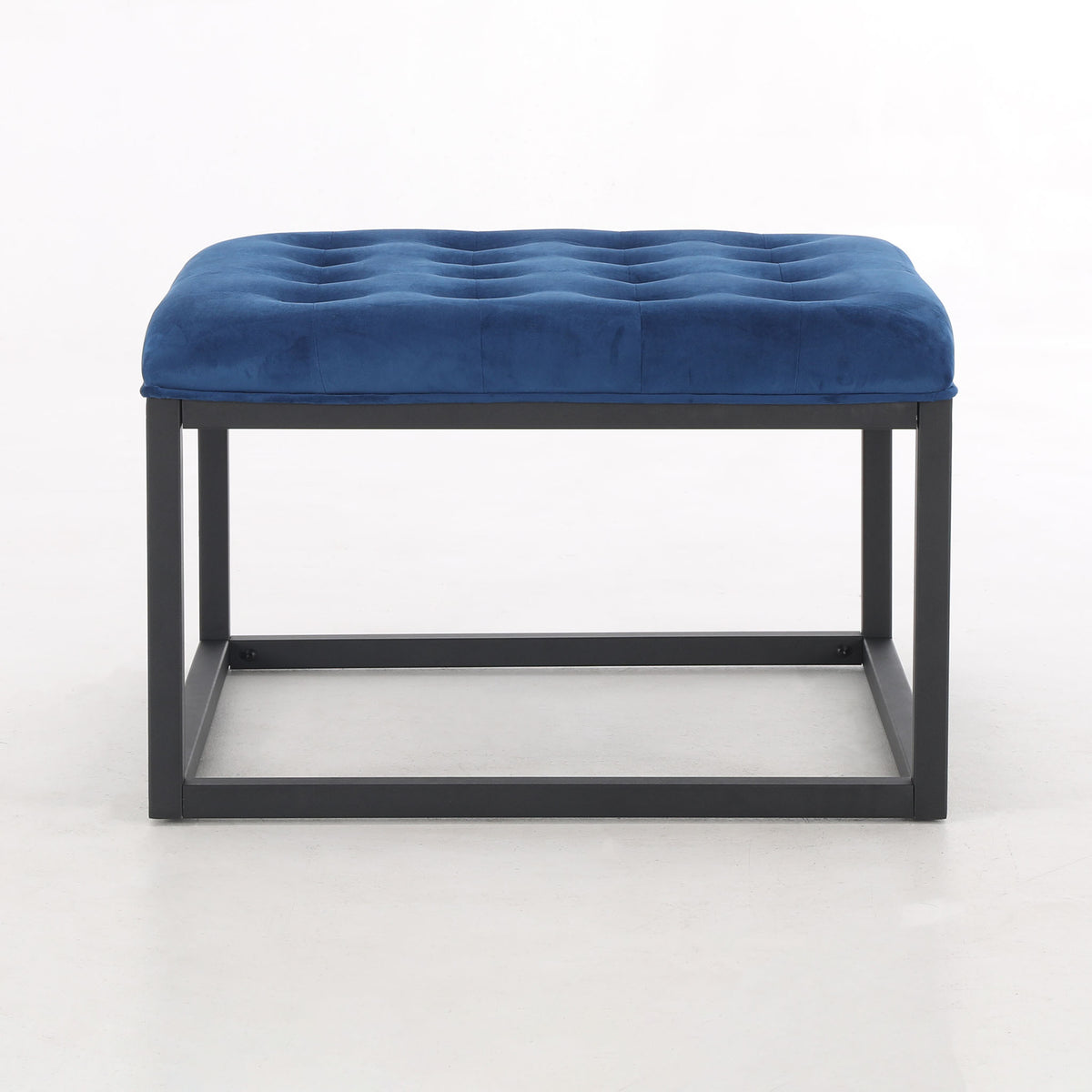 Adison Midnight Blue Buttoned Velvet Footstool from Roseland