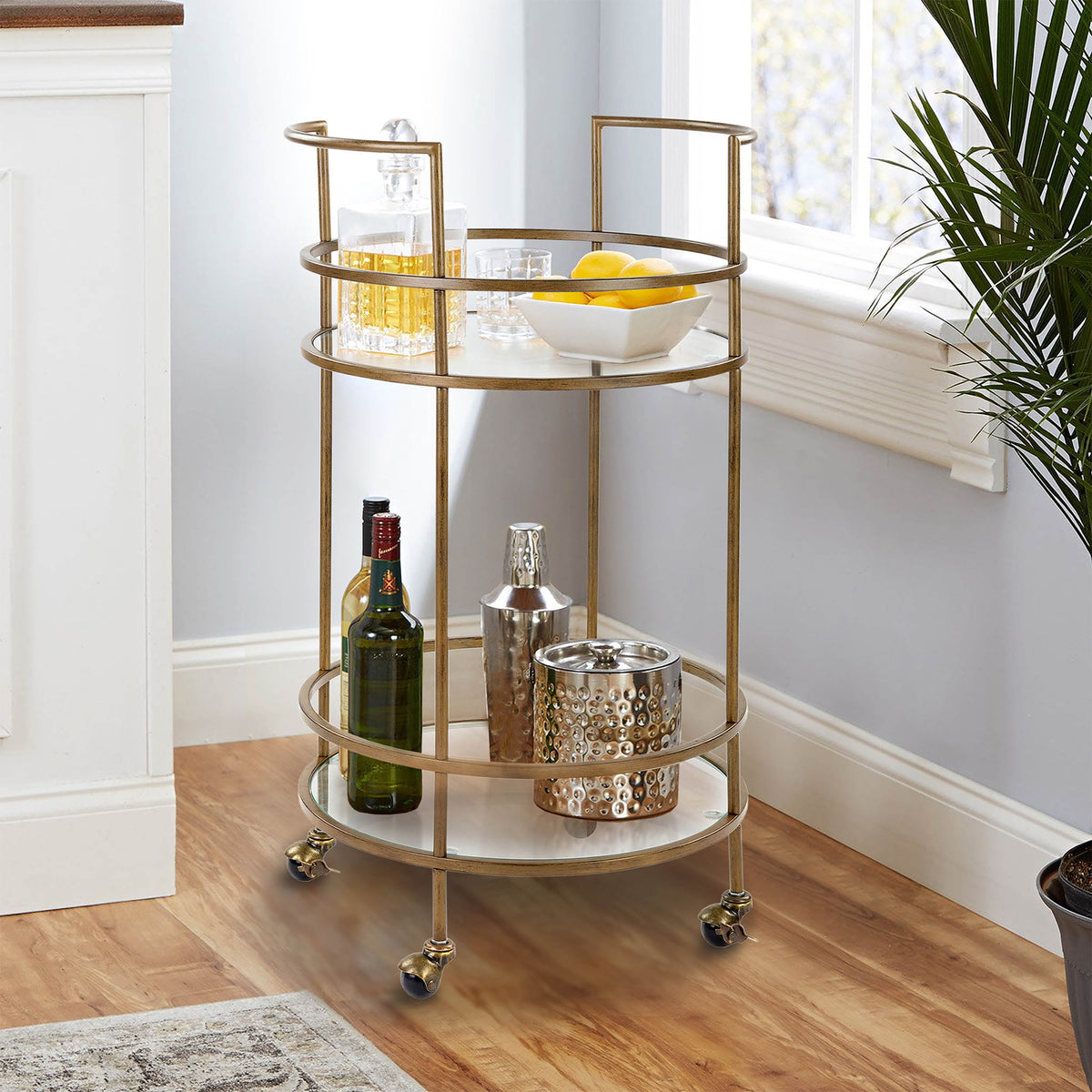 Adler Brass Bar Drink Cart Lifestyle