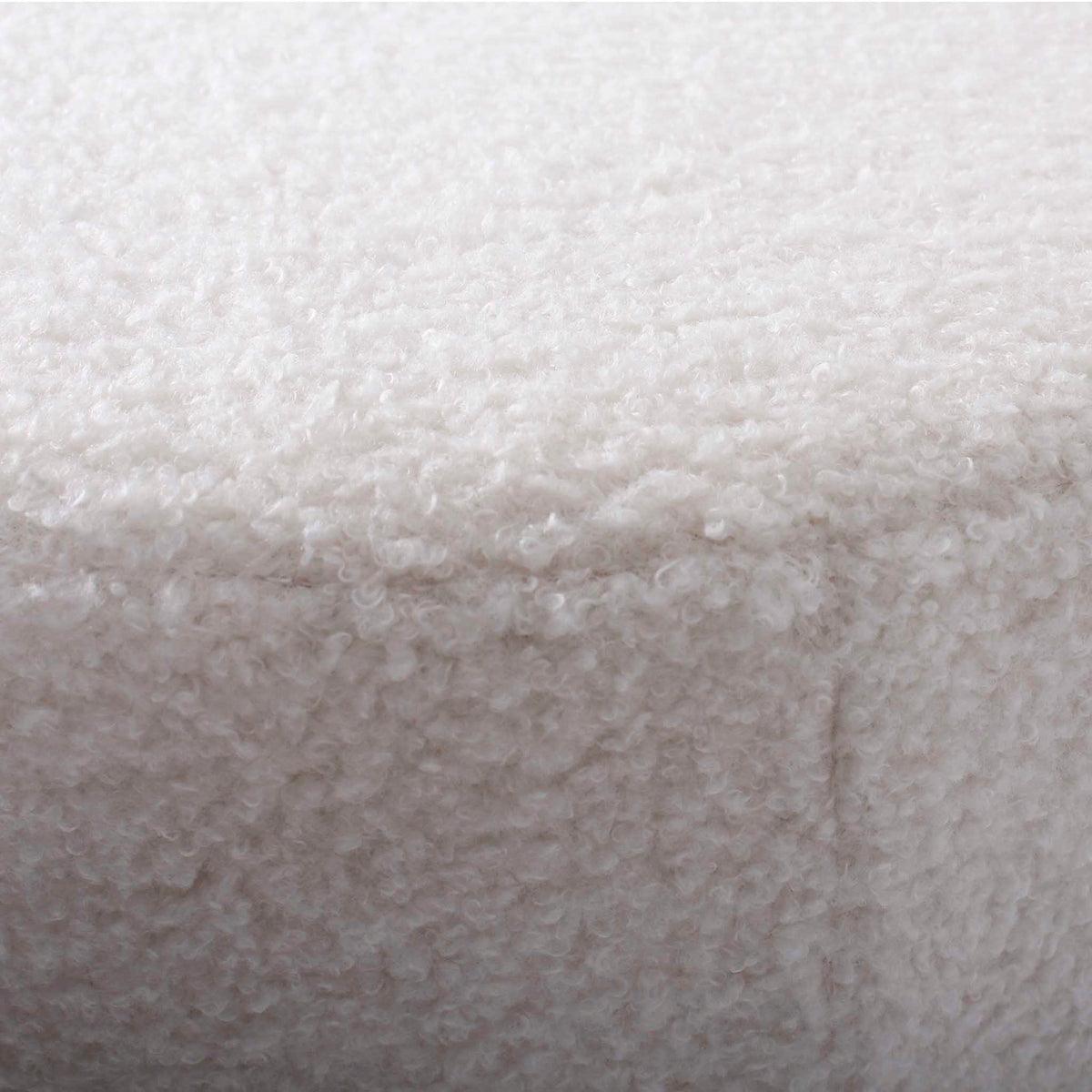 Felicity Soft White Round Teddy Boucle Upholstered Fabric Footstool close up