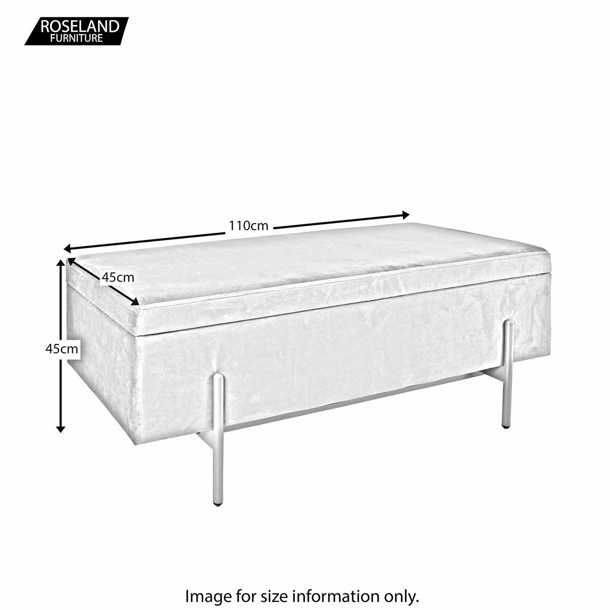 Edith Blue Velvet Ottoman Storage Box Footstool dimensions