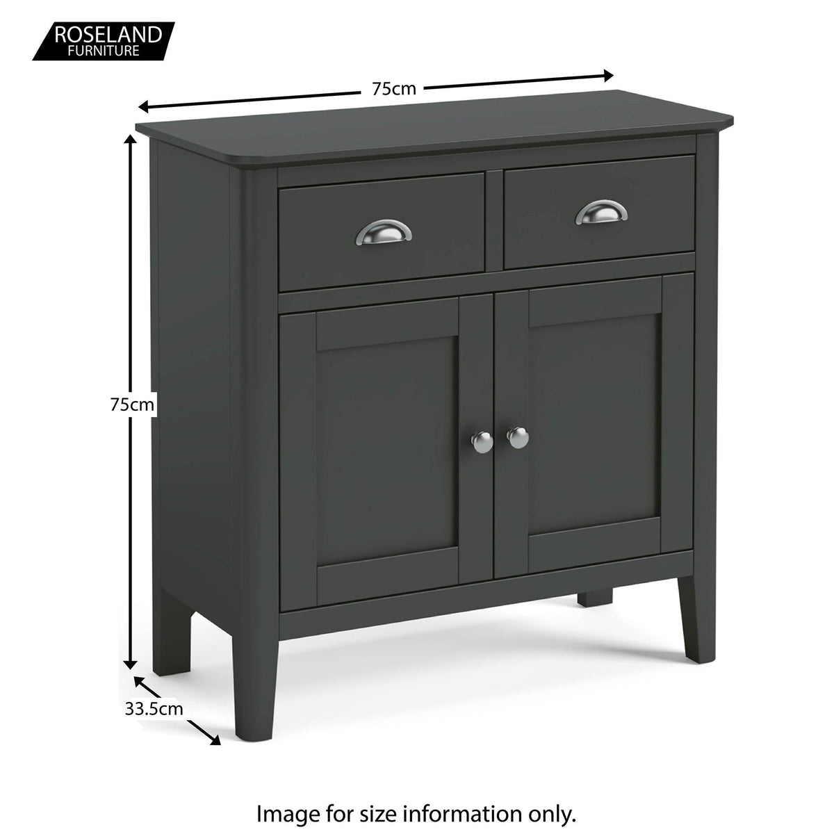 Dumbarton Charcoal Grey Mini 2 Door Sideboard Storage Cabinet - Size Guide