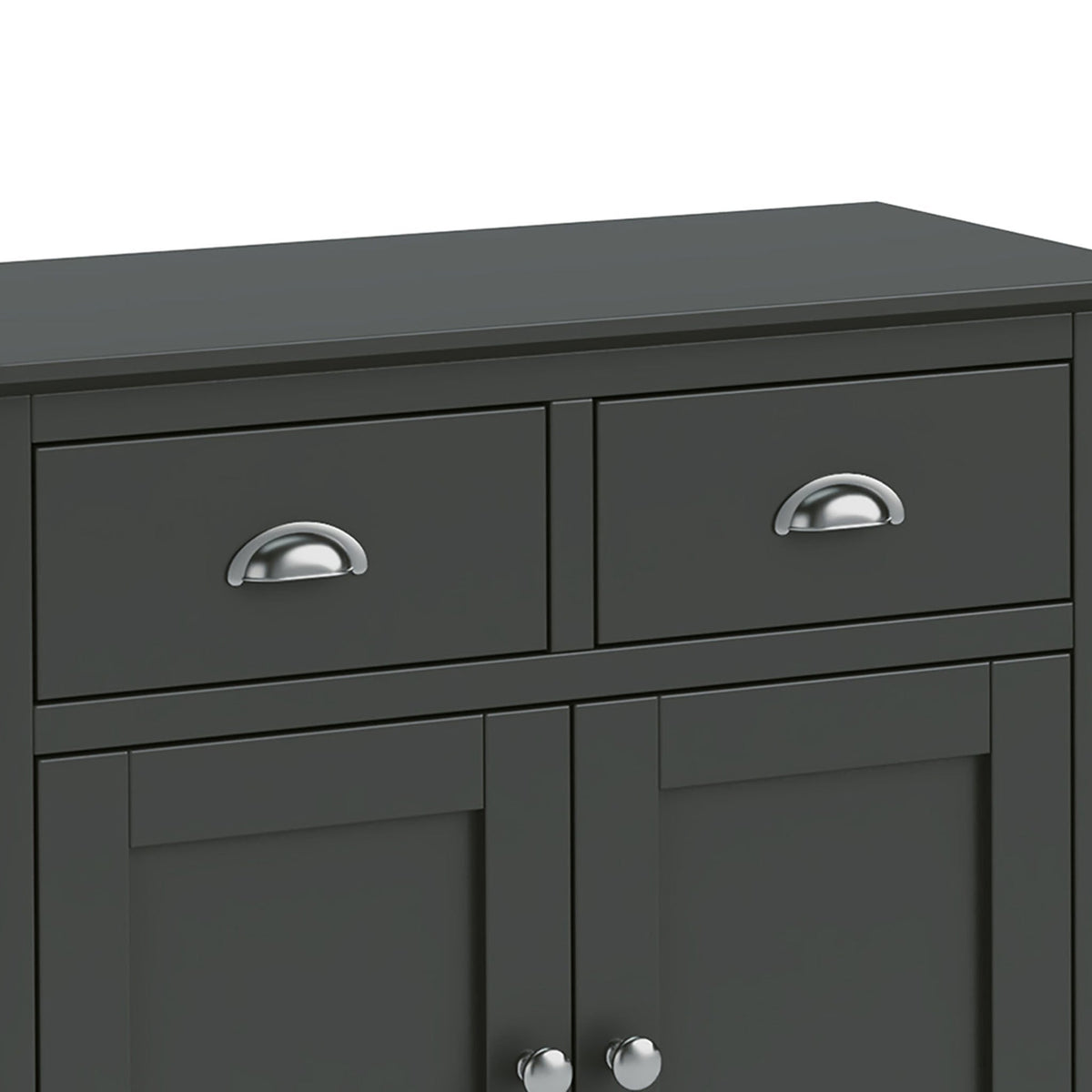 Dumbarton Charcoal Grey Mini 2 Door Sideboard Storage Cabinet - Close up of drawer fronts