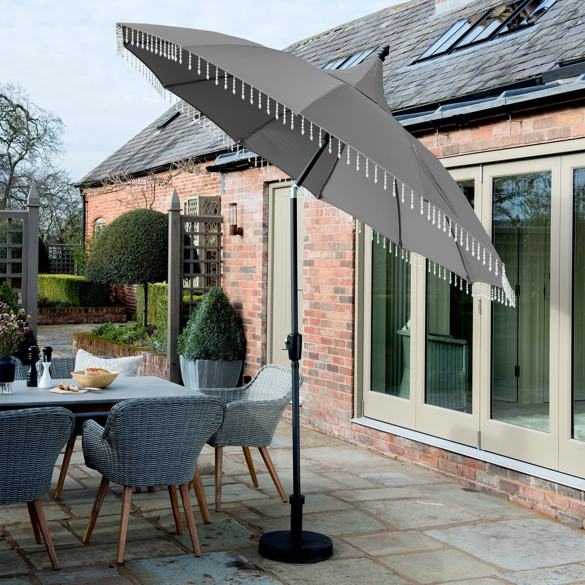Carrousel Grey Beaded 2.5m Outdoor Parasol