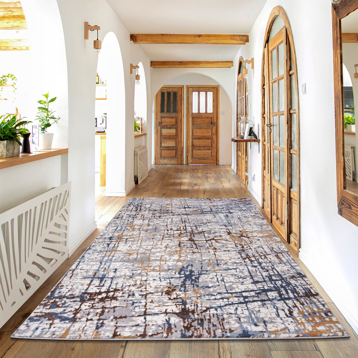Lilia Abstract Grey-Blue Rug for living room or hallway