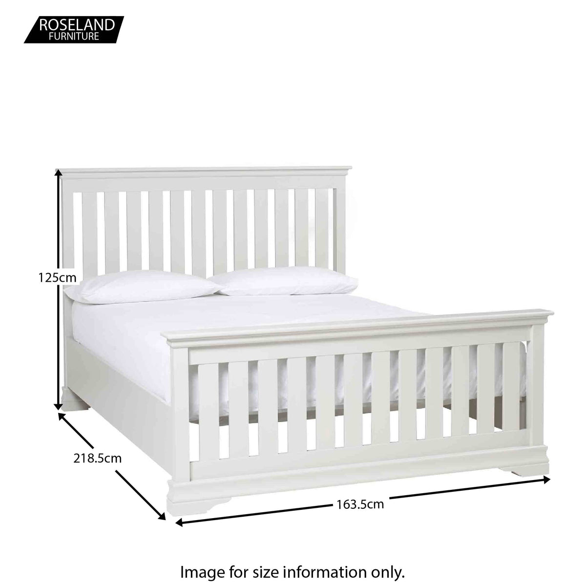 Dimensions for the Melrose Cotton White King Size Slatted Bed Frame
