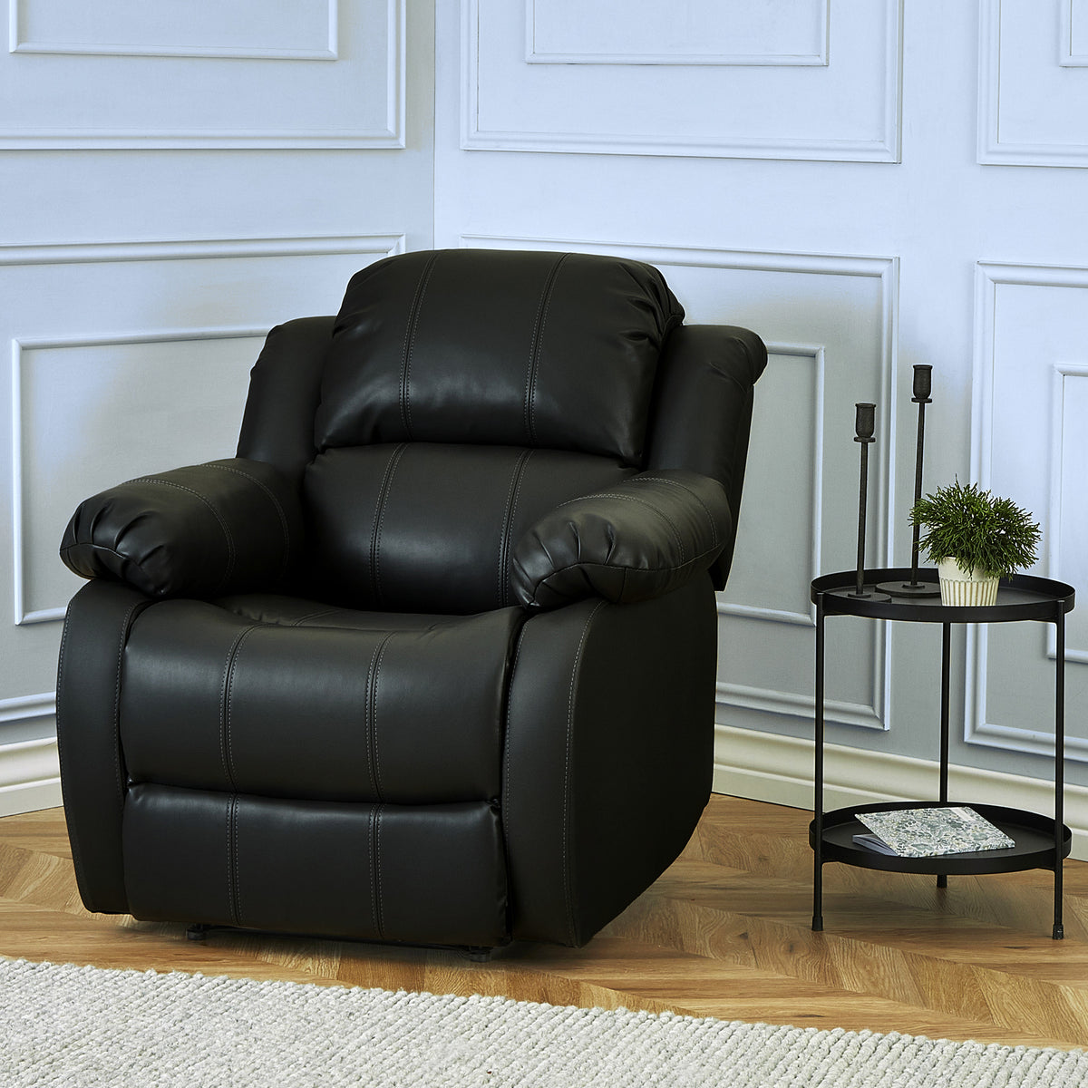 Anton Black Leather Reclining Armchair for living room