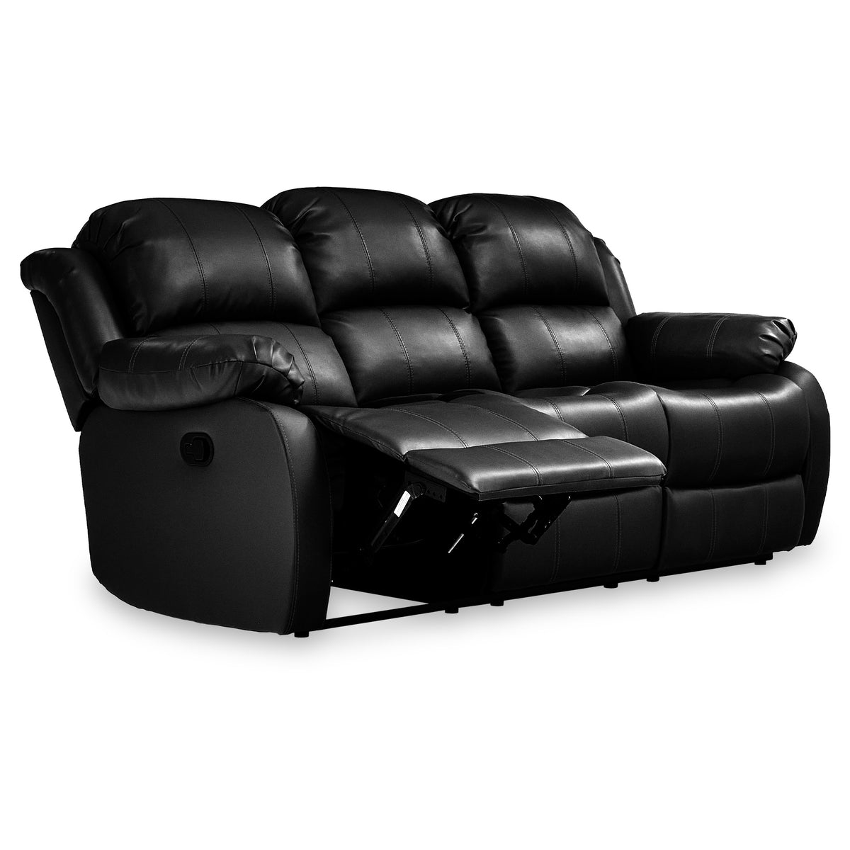 Anton Black Leather Reclining 3 Seater Sofa