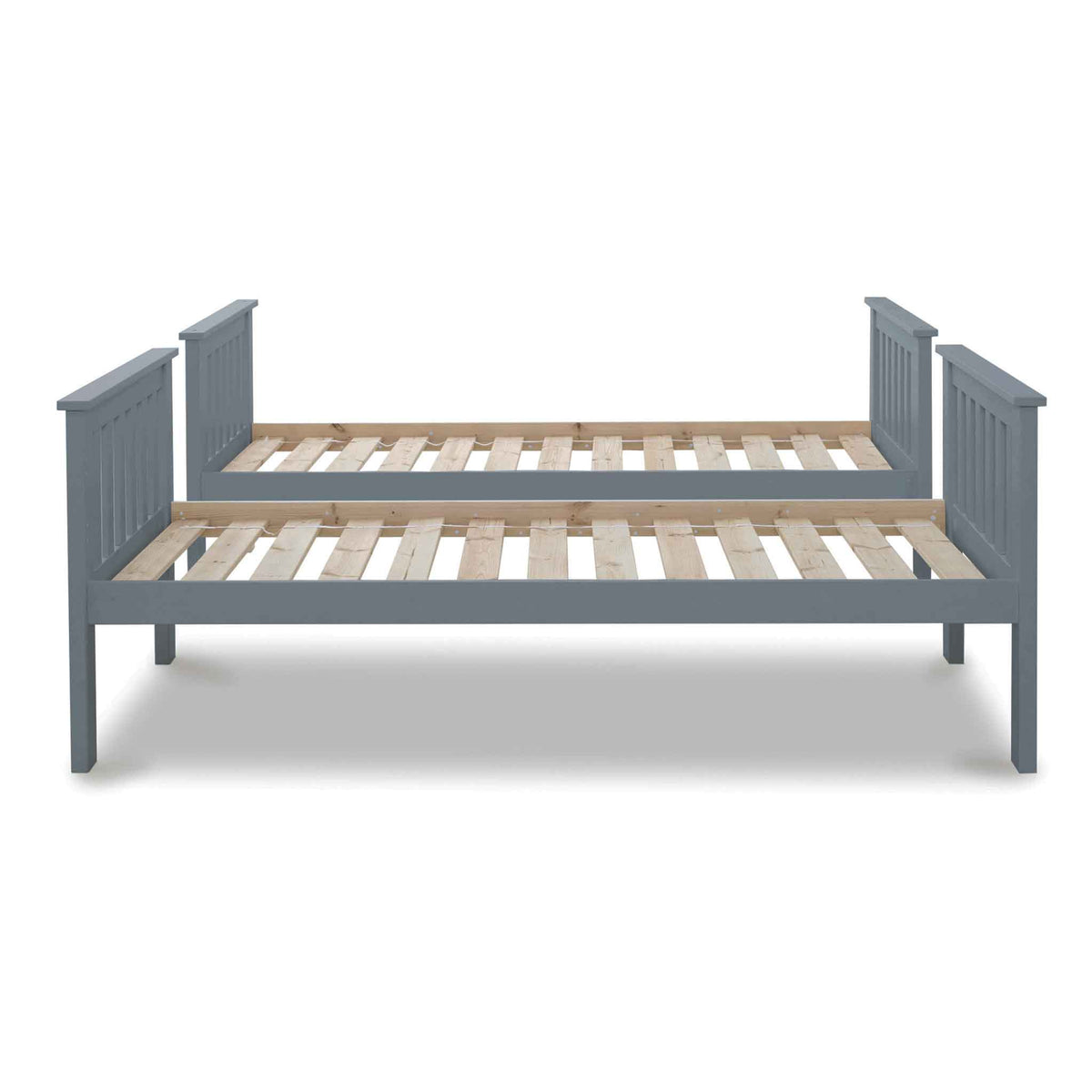 side view of the separated single beds from the Carlson Grey Detachable Single Bunk Beds