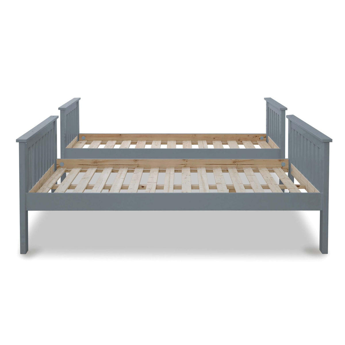 side view of the single and double beds from the Carlson Grey Triple Sleeper Bunk Bed